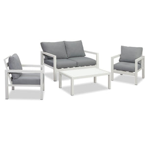 Manly 4 Seater White Aluminium Sofa Lounge Set - Grey Cushion - Moda Living