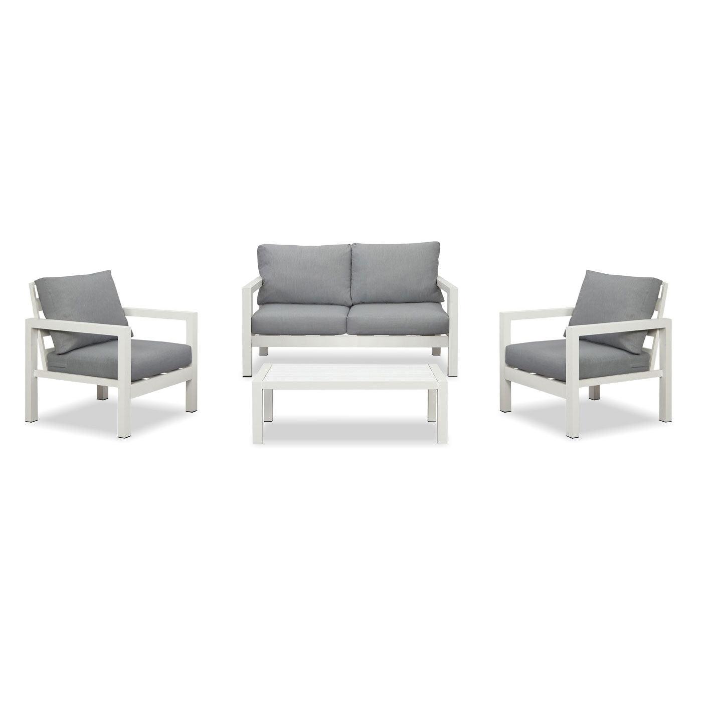 Manly 4 Seater White Aluminium Sofa Lounge Set - Grey Cushion - Moda Living