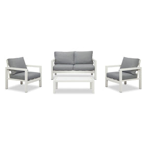 Manly 4 Seater White Aluminium Sofa Lounge Set - Grey Cushion - Moda Living