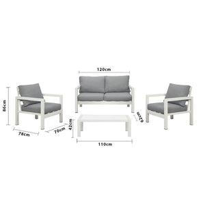 Manly 4 Seater White Aluminium Sofa Lounge Set - Grey Cushion - Moda Living