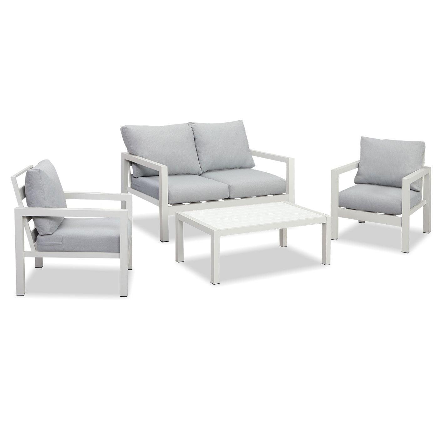 Manly 4 Seater White Aluminium Sofa Lounge Set - Light Grey Cushion - Moda Living