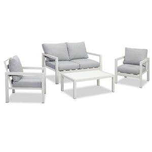 Manly 4 Seater White Aluminium Sofa Lounge Set - Light Grey Cushion - Moda Living