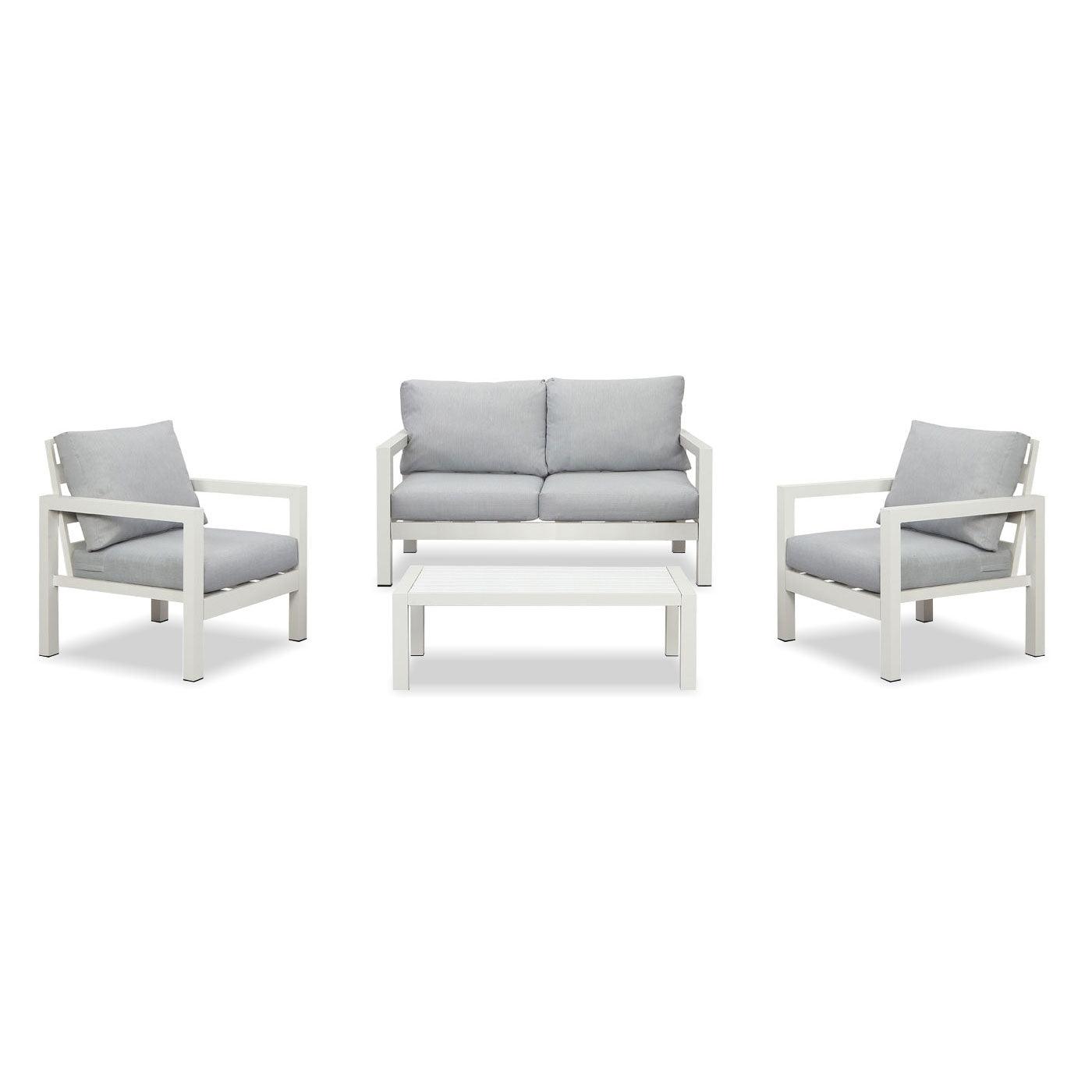 Manly 4 Seater White Aluminium Sofa Lounge Set - Light Grey Cushion - Moda Living