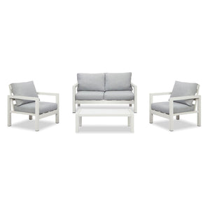 Manly 4 Seater White Aluminium Sofa Lounge Set - Light Grey Cushion - Moda Living