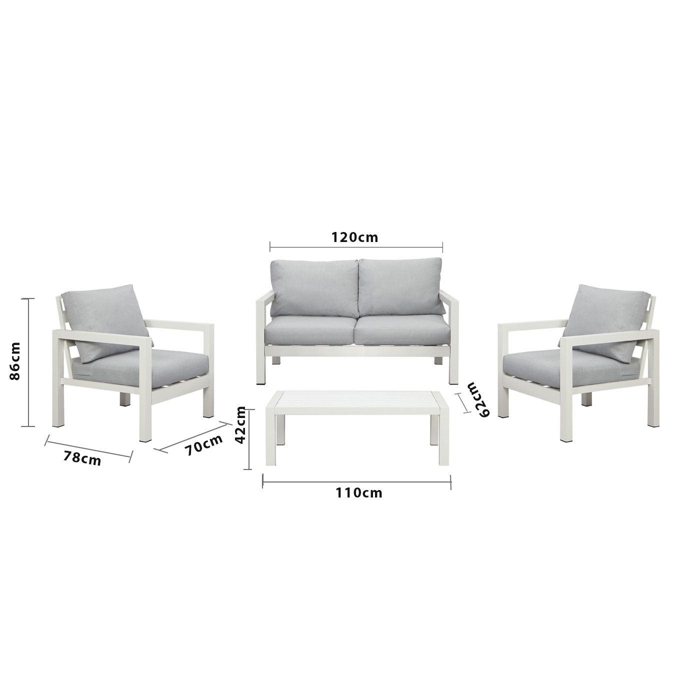 Manly 4 Seater White Aluminium Sofa Lounge Set - Light Grey Cushion - Moda Living