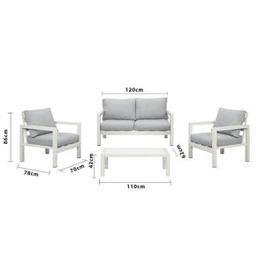 Manly 4 Seater White Aluminium Sofa Lounge Set - Light Grey Cushion - Moda Living