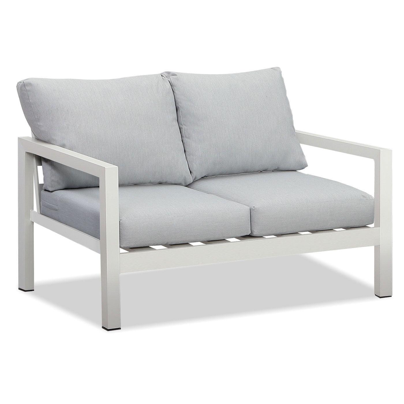 Manly 4 Seater White Aluminium Sofa Lounge Set - Light Grey Cushion - Moda Living