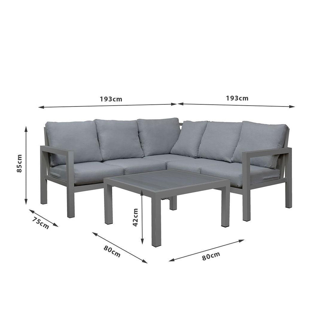 Manly 5 Seater Charcoal Aluminium L-Shaped Sofa Lounge Set - Grey Cushion - Moda Living