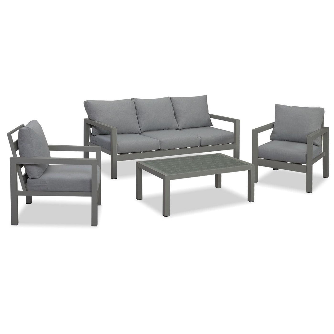 Manly 5 Seater Charcoal Aluminium Sofa Lounge Set - Grey Cushion - Moda Living