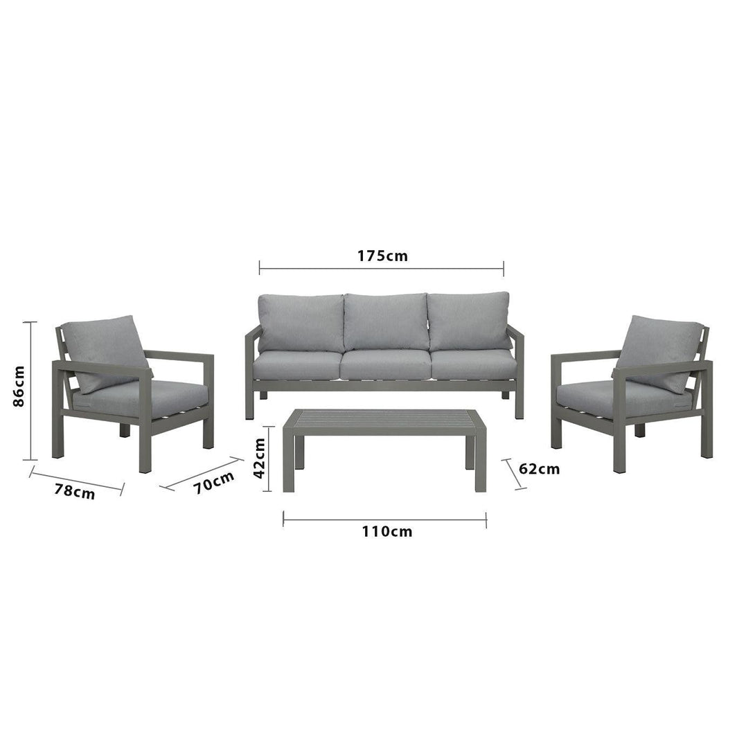 Manly 5 Seater Charcoal Aluminium Sofa Lounge Set - Grey Cushion - Moda Living