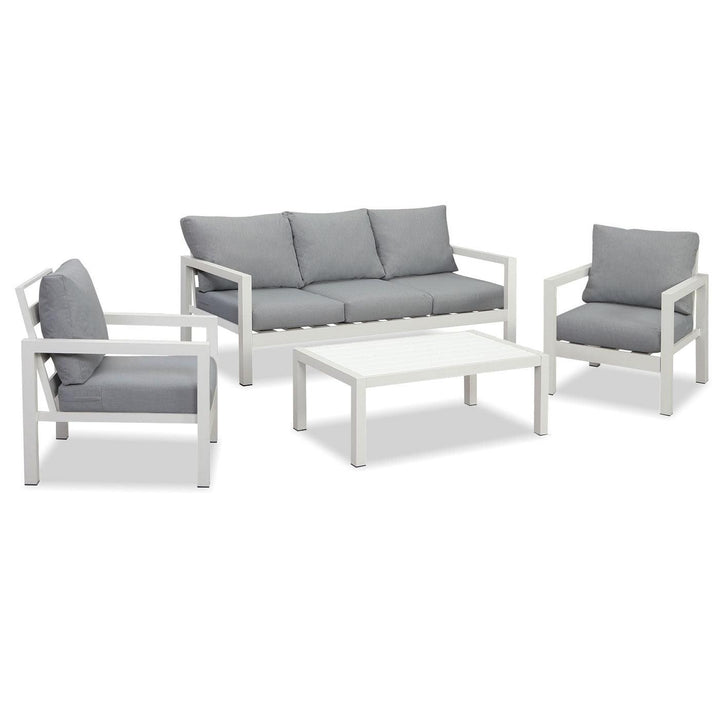 Manly 5 Seater White Aluminium Sofa Lounge Set - Grey Cushion - Moda Living