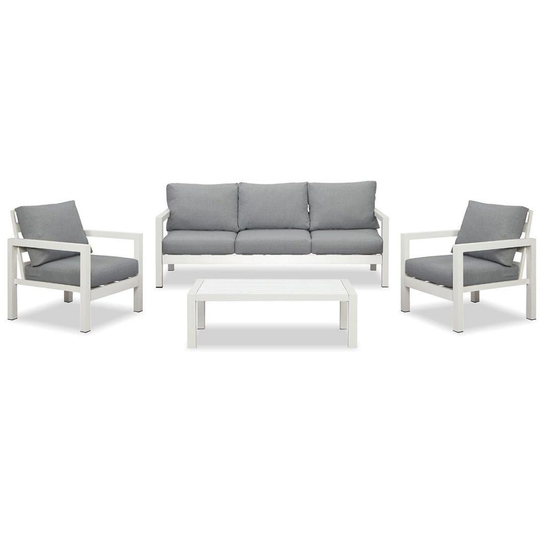 Manly 5 Seater White Aluminium Sofa Lounge Set - Grey Cushion - Moda Living