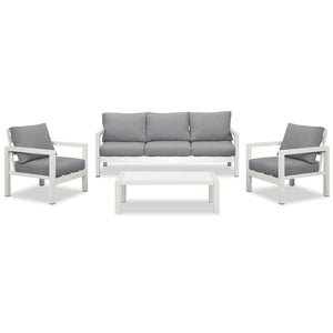 Manly 5 Seater White Aluminium Sofa Lounge Set - Grey Cushion - Moda Living