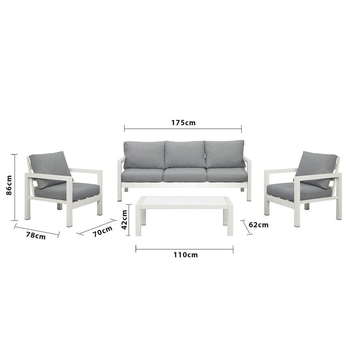 Manly 5 Seater White Aluminium Sofa Lounge Set - Grey Cushion - Moda Living