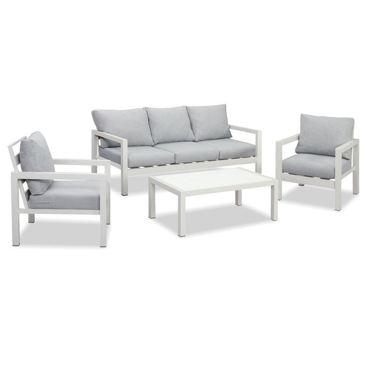 Manly 5 Seater White Aluminium Sofa Lounge Set - Light Grey Cushion - Moda Living