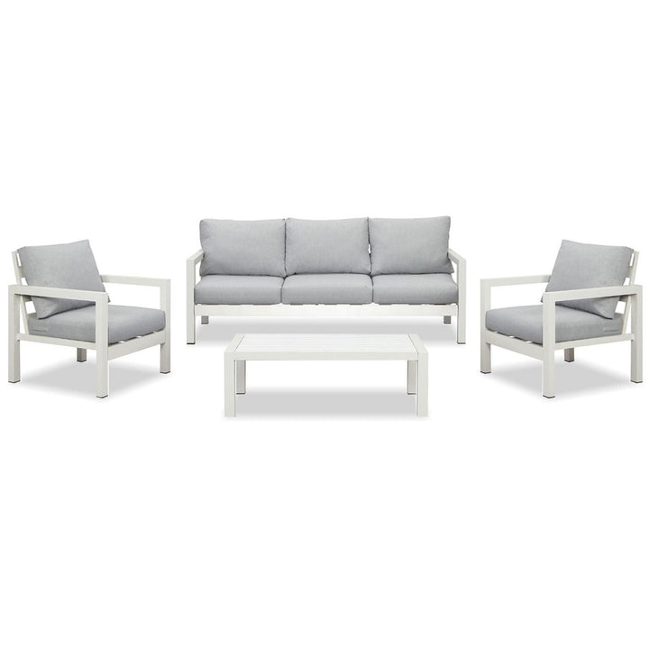 Manly 5 Seater White Aluminium Sofa Lounge Set - Light Grey Cushion - Moda Living