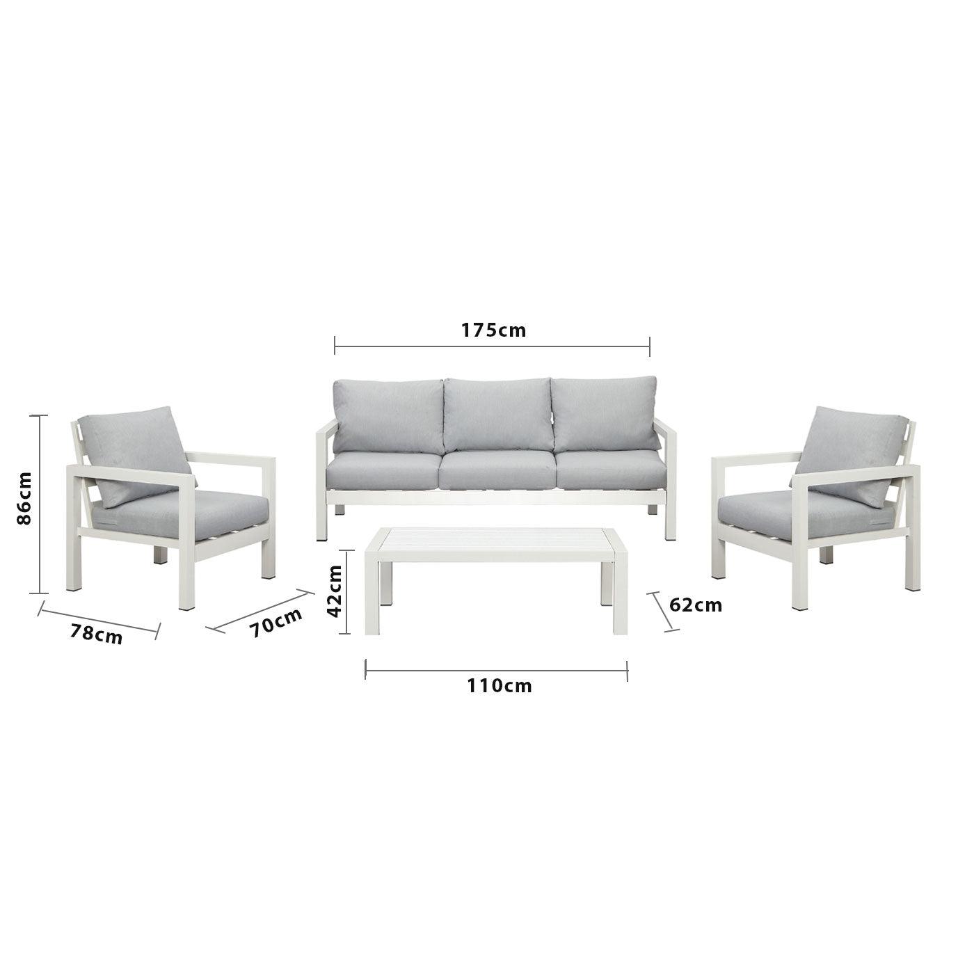 Manly 5 Seater White Aluminium Sofa Lounge Set - Light Grey Cushion - Moda Living
