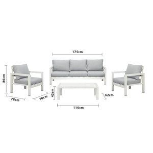 Manly 5 Seater White Aluminium Sofa Lounge Set - Light Grey Cushion - Moda Living