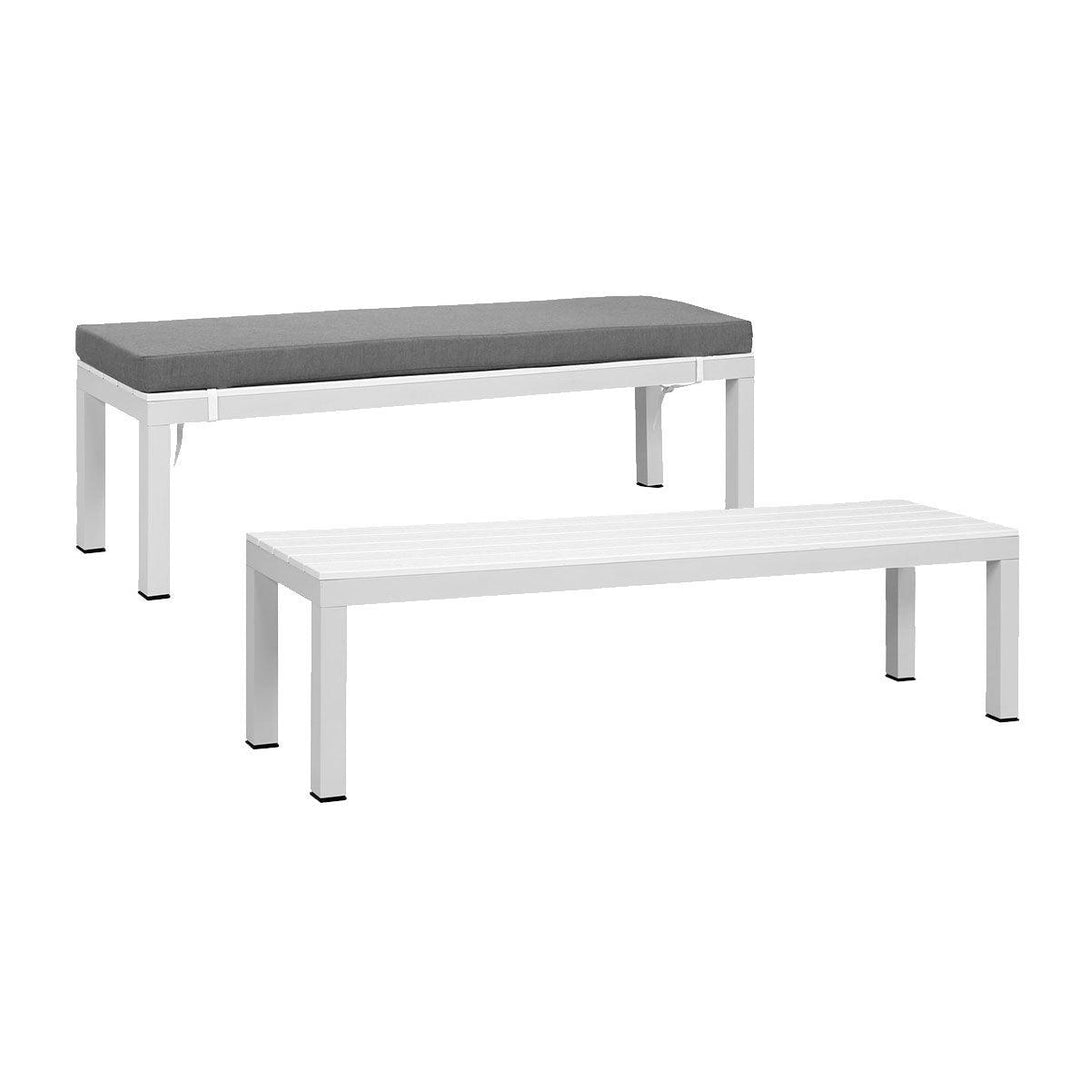 Manly White Aluminium Outdoor Polywood Top Bench with Grey Cushion (Set of Two) - Moda Living