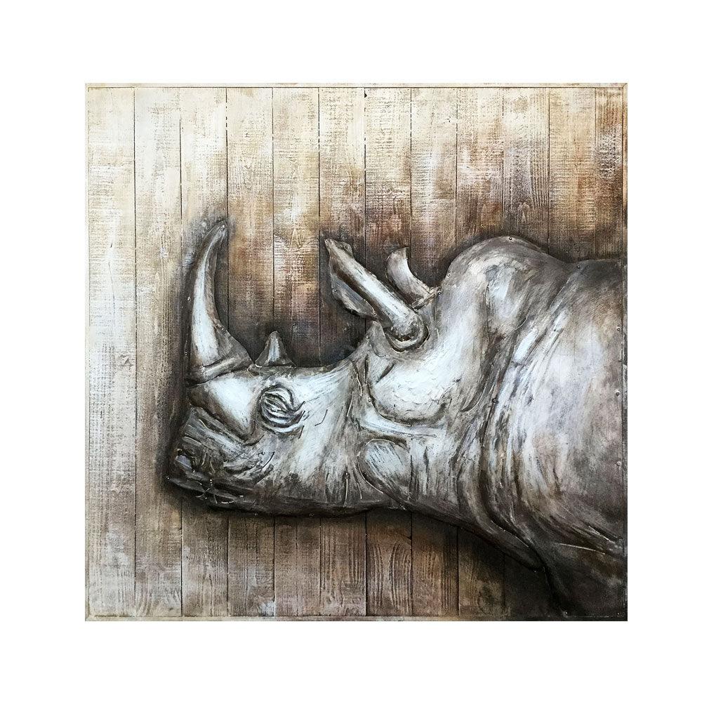 Pallet Wood Oil Painting Hand Painted Abstract Animals Metal Wall Art - Rhinoceros (109cm x 109cm) - Moda Living