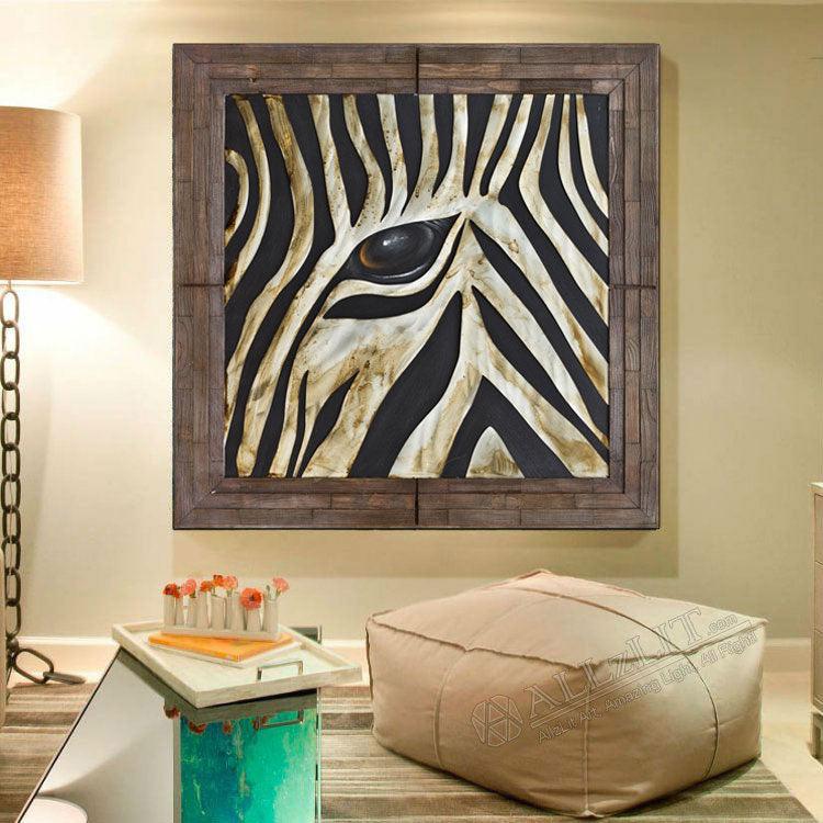 Pallet Wood Oil Painting Hand Painted Abstract Animals Metal Wall Art - Zebra (101cm x 101cm) - Moda Living