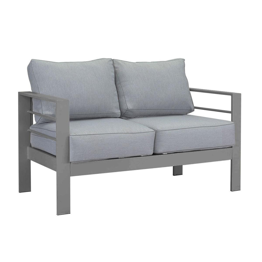 Paris 2 Seater Charcoal Aluminium Outdoor Sofa Lounge with Arms - Grey Cushion - Moda Living