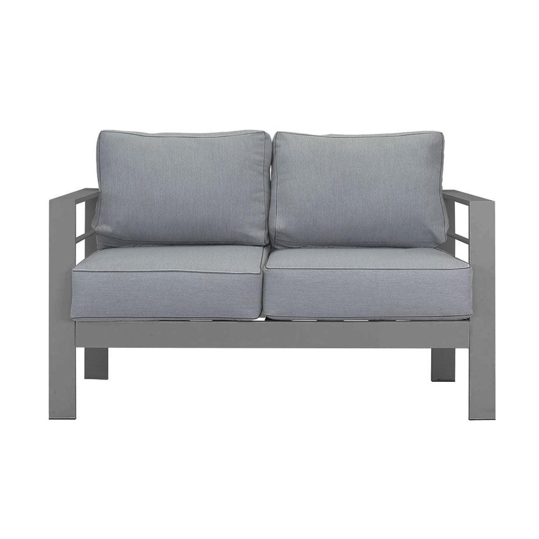 Paris 2 Seater Charcoal Aluminium Outdoor Sofa Lounge with Arms - Grey Cushion - Moda Living