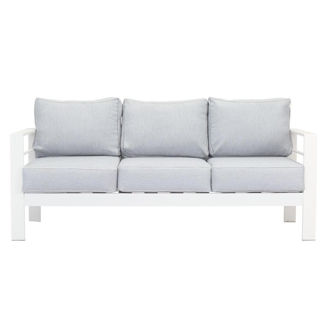 Paris 3 Seater White Aluminium Outdoor Sofa Lounge with Arms - Light Grey Cushion - Moda Living