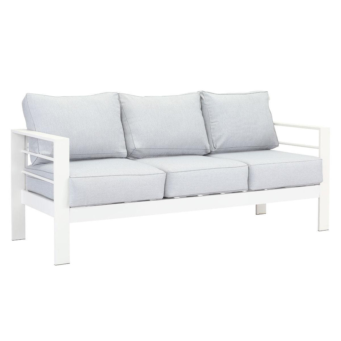 Paris 3 Seater White Aluminium Outdoor Sofa Lounge with Arms - Light Grey Cushion - Moda Living