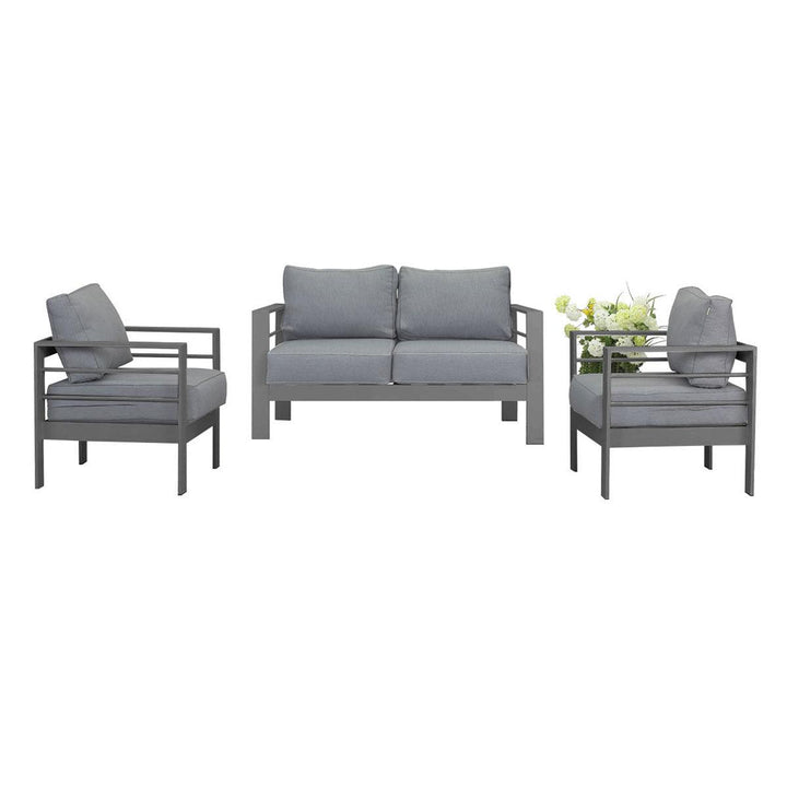 Paris 4 Seater Charcoal Aluminium Sofa Lounge - Grey Cushion - Moda Living