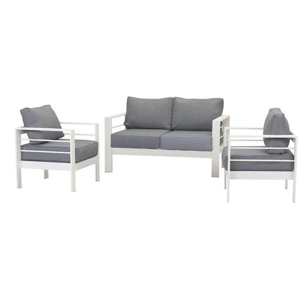 Paris 4 Seater White Aluminium Sofa Lounge - Grey Cushion - Moda Living