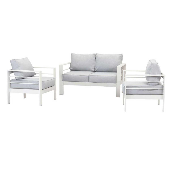 Paris 4 Seater White Aluminium Sofa Lounge - Light Grey Cushion - Moda Living