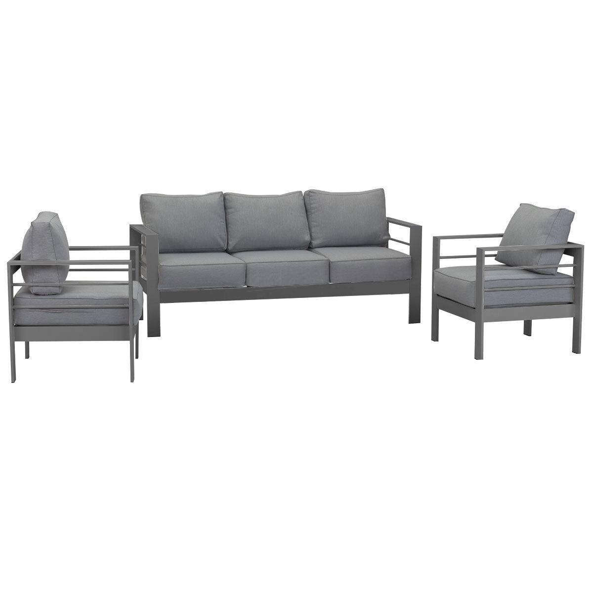 Paris 5 Seater Charcoal Aluminium Sofa Lounge - Grey Cushion - Moda Living