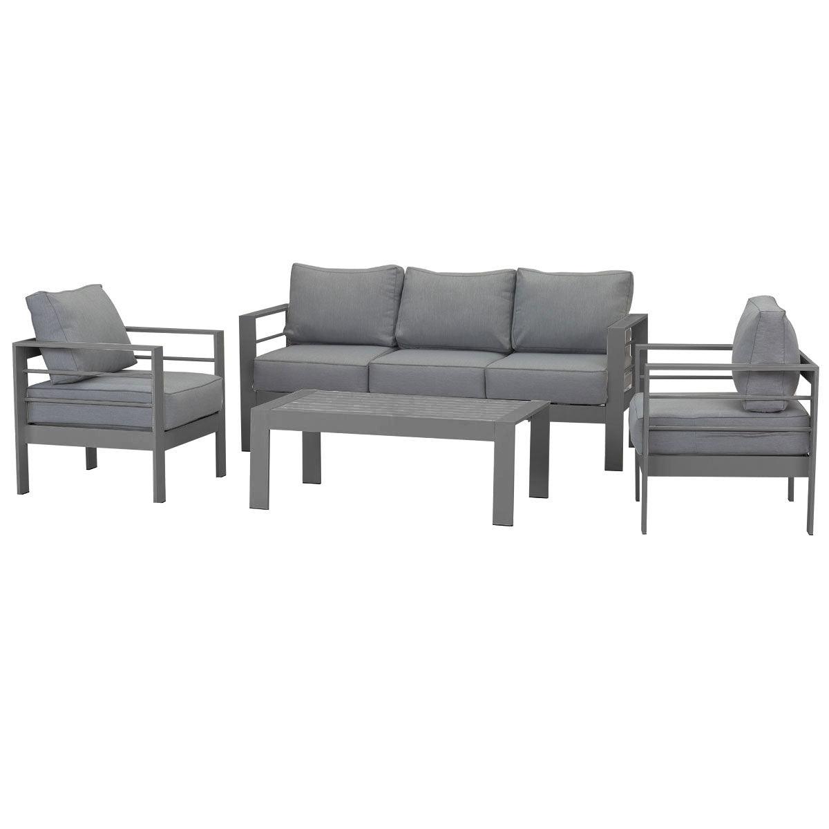 Paris 5 Seater Charcoal Aluminium Sofa Lounge Set - Grey Cushion - Moda Living