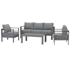 Paris 5 Seater Charcoal Aluminium Sofa Lounge Set - Grey Cushion - Moda Living