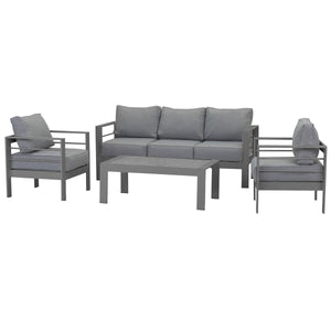 Paris 5 Seater Charcoal Aluminium Sofa Lounge Set - Grey Cushion - Moda Living