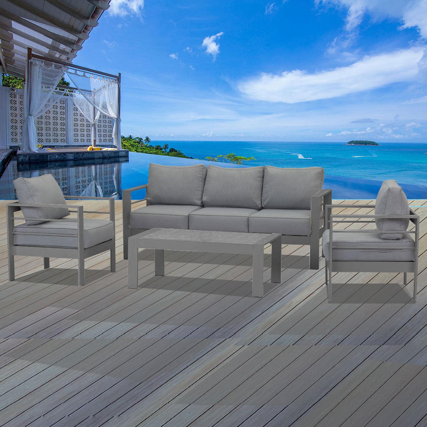 Paris 5 Seater Charcoal Aluminium Sofa Lounge Set - Grey Cushion - Moda Living