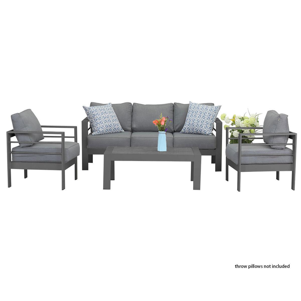 Paris 5 Seater Charcoal Aluminium Sofa Lounge Set - Grey Cushion - Moda Living