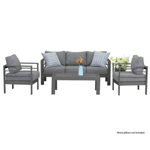 Paris 5 Seater Charcoal Aluminium Sofa Lounge Set - Grey Cushion - Moda Living