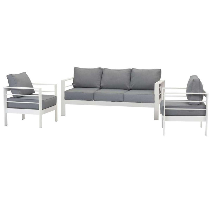 Paris 5 Seater White Aluminium Sofa Lounge - Grey Cushion - Moda Living