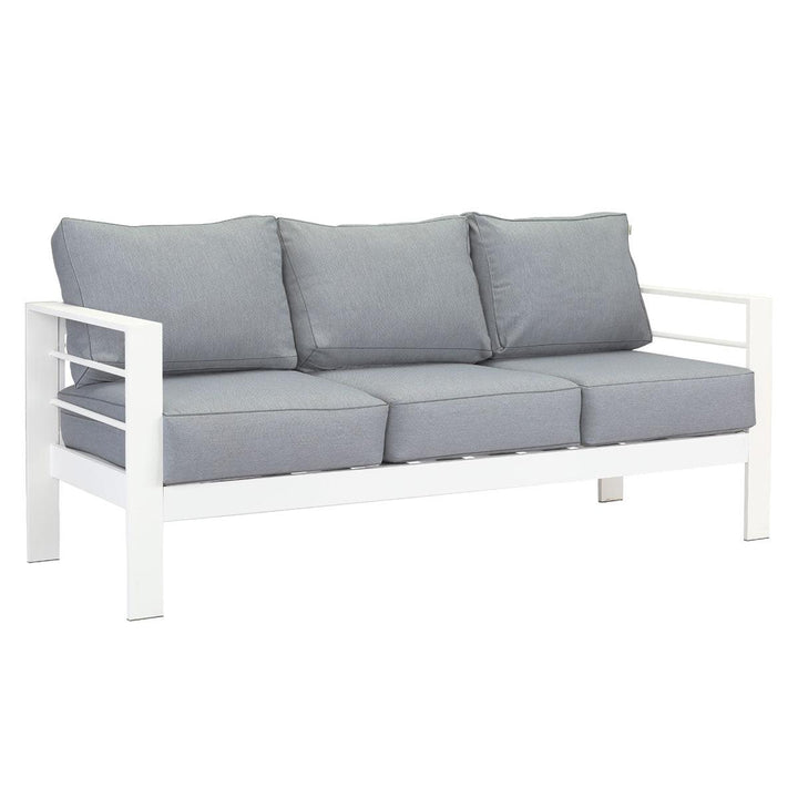 Paris 5 Seater White Aluminium Sofa Lounge - Grey Cushion - Moda Living