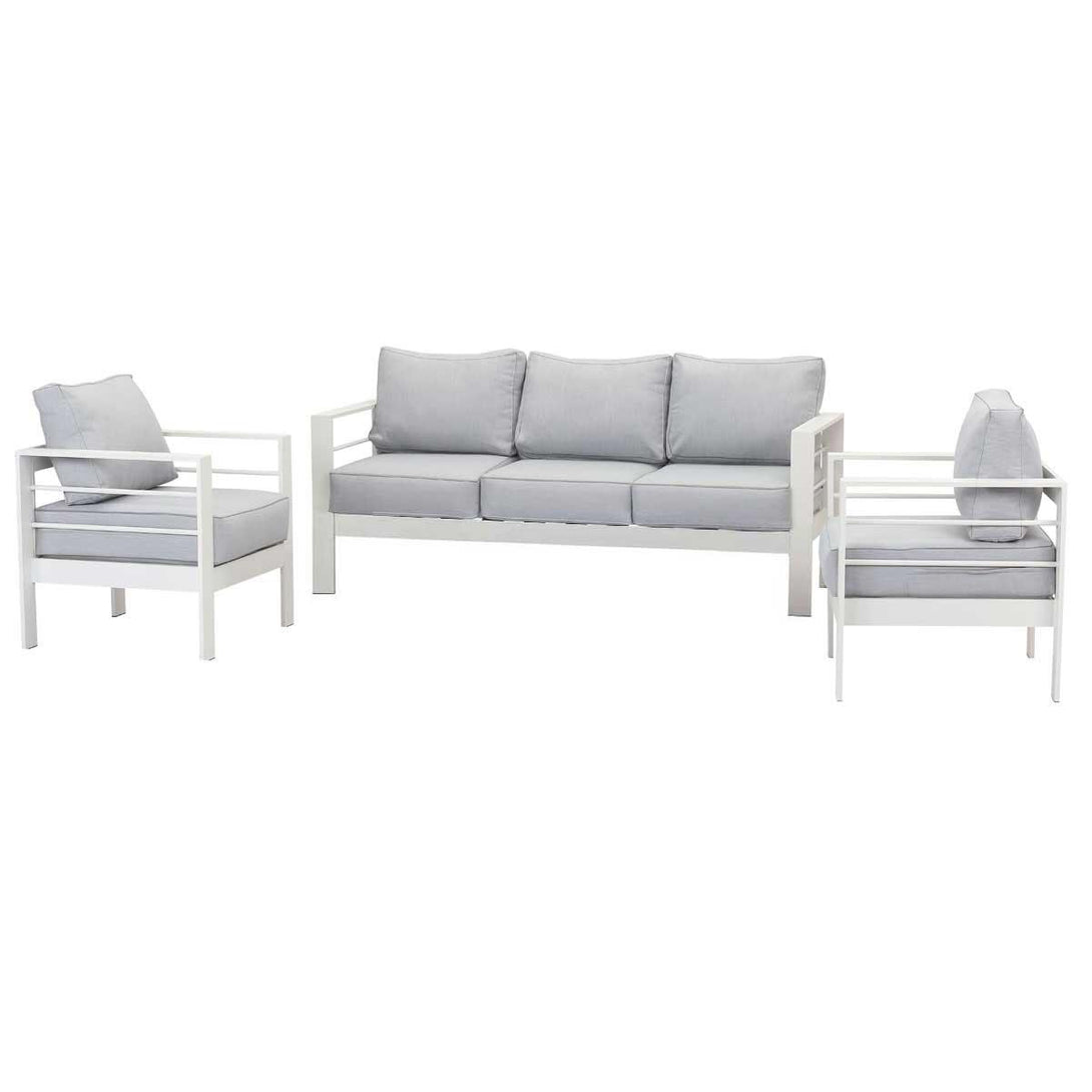 Paris 5 Seater White Aluminium Sofa Lounge - Light Grey Cushion - Moda Living