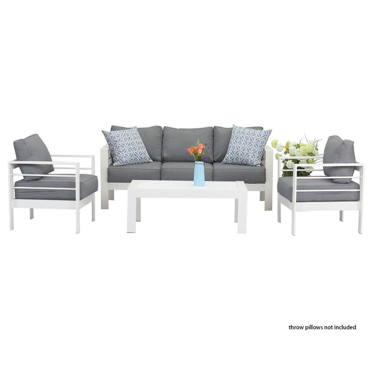 Paris 5 Seater White Aluminium Sofa Lounge Set - Grey Cushion - Moda Living