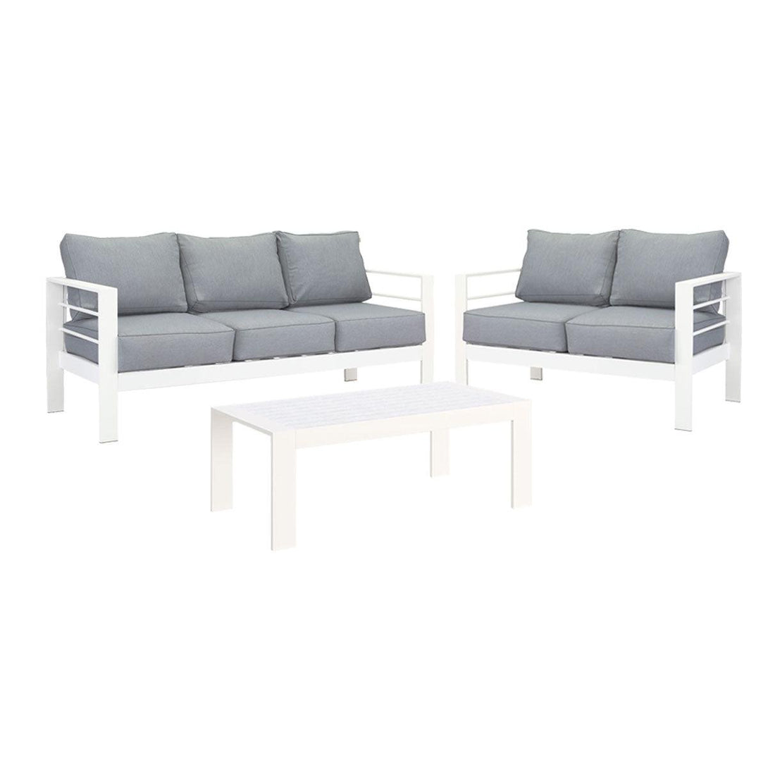 Paris 5 Seater White Aluminium Sofa Lounge Suite - Grey Cushion - Moda Living