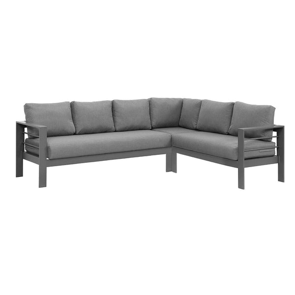 Paris 6 Seater Charcoal Aluminium L-Shaped Sofa Lounge - Grey Cushion - Moda Living