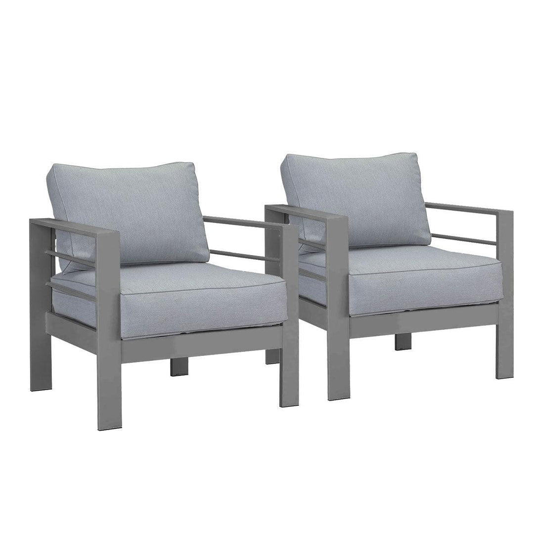 Paris Single Seater Charcoal Aluminium Outdoor Sofa Lounge with Arms - Grey Cushion (Set of 2) - Moda Living