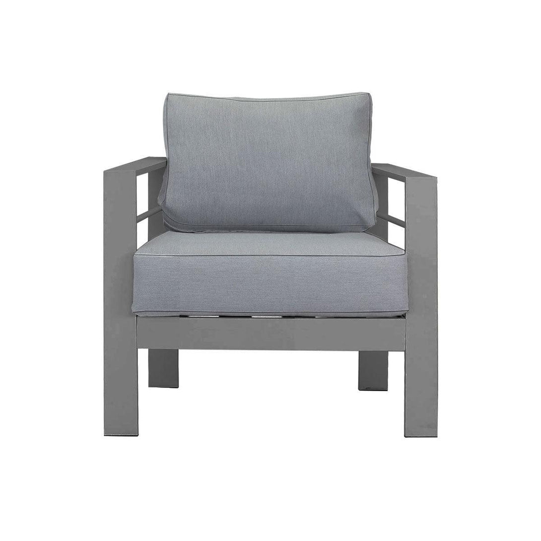 Paris Single Seater Charcoal Aluminium Outdoor Sofa Lounge with Arms - Grey Cushion (Set of 2) - Moda Living