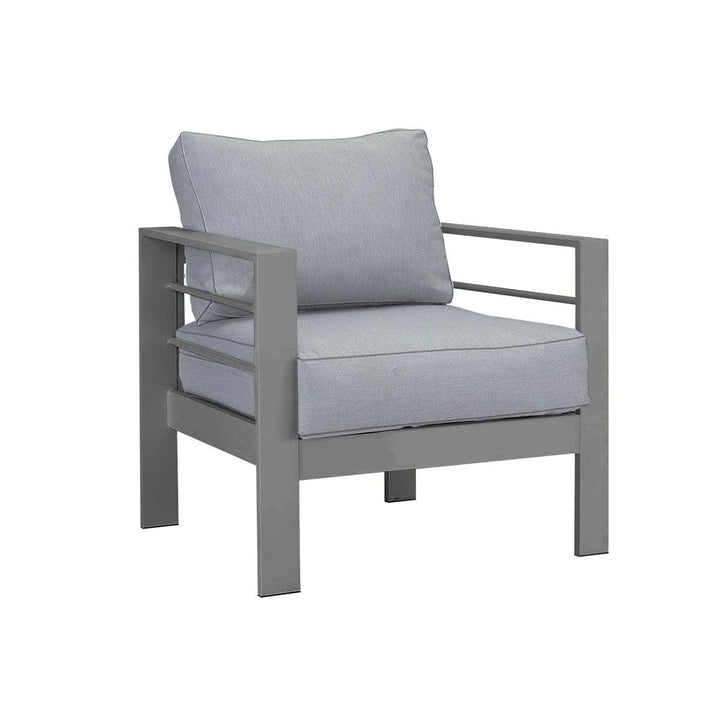 Paris Single Seater Charcoal Aluminium Outdoor Sofa Lounge with Arms - Grey Cushion (Set of 2) - Moda Living