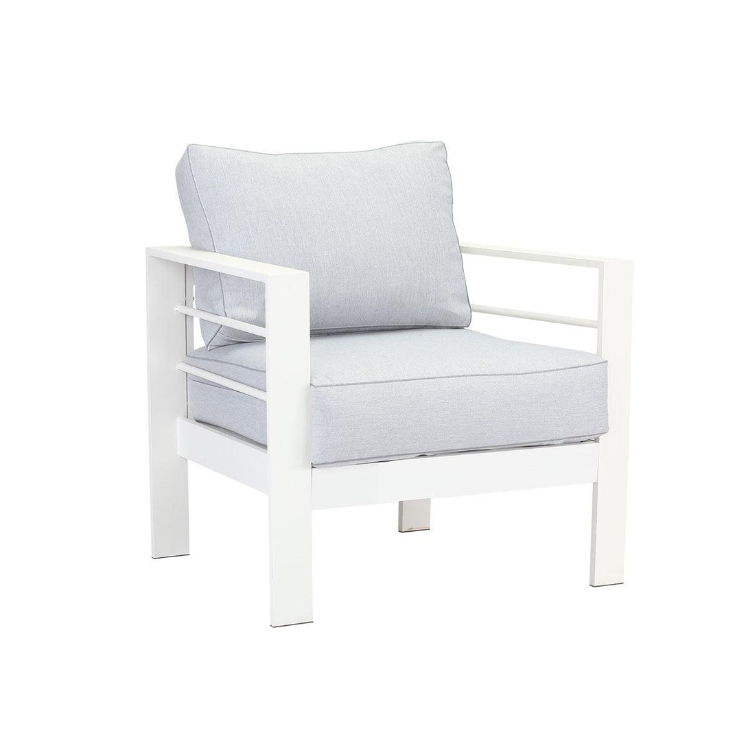 Paris Single Seater White Aluminium Outdoor Sofa Lounge with Arms - Light Grey Cushion (Set of 2) - Moda Living