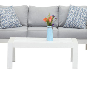 Paris White Aluminium Outdoor Coffee Table with Polywood Top (110x62cm) - Moda Living